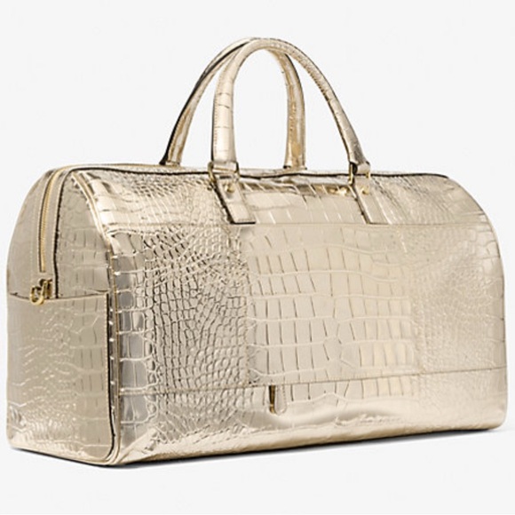 Michael Kors Gold Crocodile Embossed Bedford Duffel Bag - Picture 3 of 4